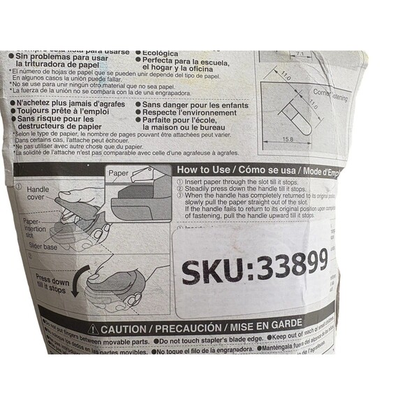 Plus Paper Clinch Staple Free Stapler Green 5 Sheet Capacity Tabs Interlock New! - Picture 7 of 9